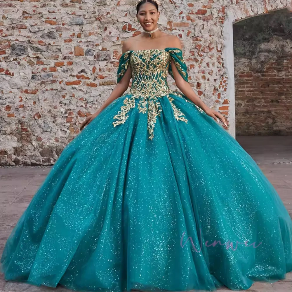 Luxury Wedding Dresses Off Shoulder Short Sleeve Green Bride Dress Ball Gown Women Church Bridal Customized vestidos de novia