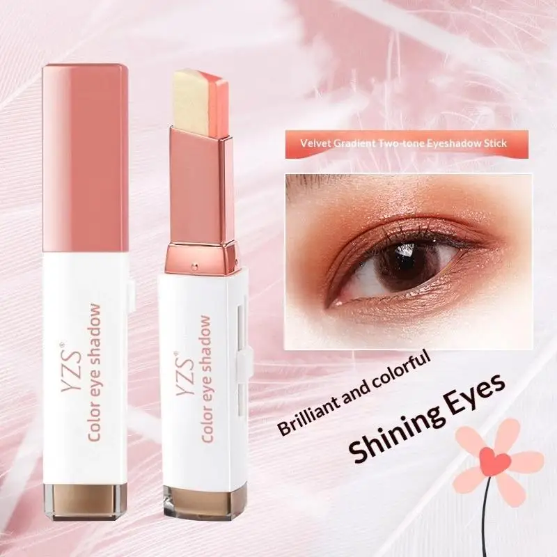 Sombra em bastão de cor dupla, glitter, destaque, maquiagem para os olhos, à prova d'água, longa duração, aplicar rapidamente, sombra feminina