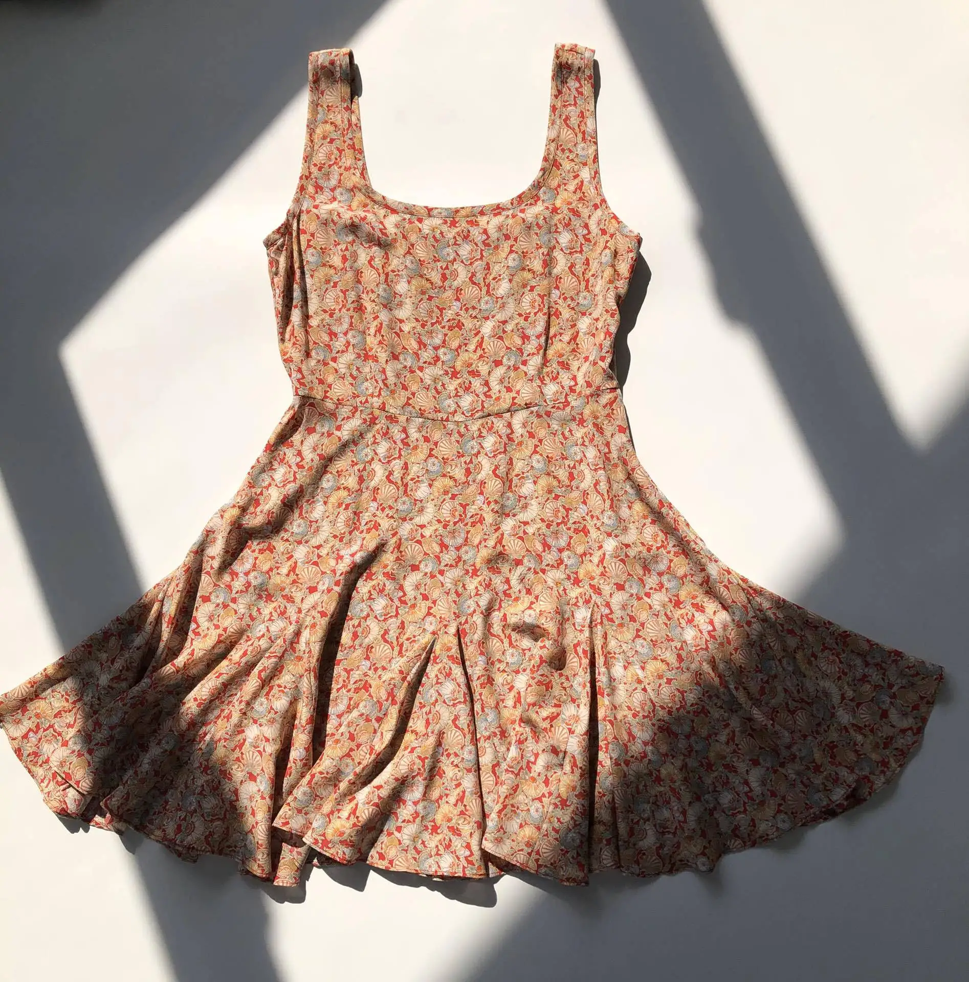 

American Shell 100% Silk Tank Dresses Ruffled Mini Vest Dress Female Clothing Women's Casual Sundress Large Hem Boho Beach Dress