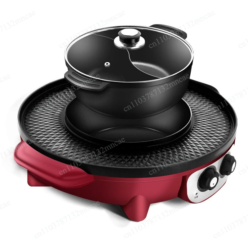 Multifunctional 3-in-1 Hot Pot & Grill Pan Detachable Smokeless Electric BBQ Grill for Home Use