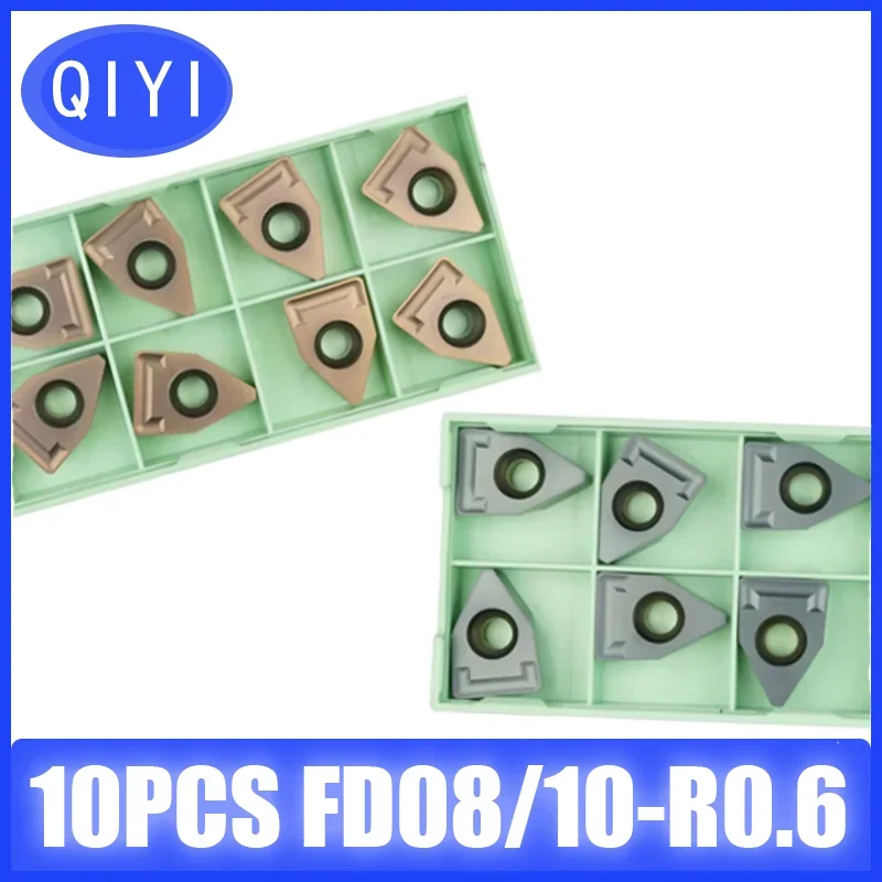 QIYI  10pcs Large slot wide inserts FD08 FD10 R0.6 Carbide Inserts Slotting Grooving Plate Cutter Tool for MTEHR3232 MTEHR2525