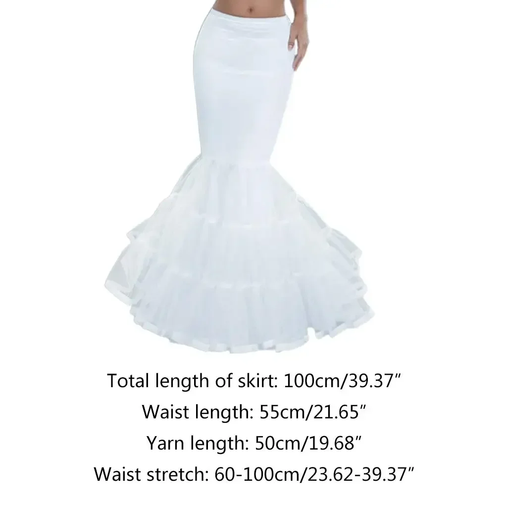 Women Layered Fishtail Petticoat Underskirt Hoopless Floor Length Tulle Crinoline Trumpet Slips for Wedding Bridal Dress