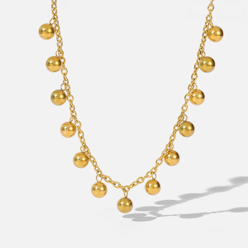EILIECK 316L Stainless Steel Gold Color Beads Ball Pendant Necklace For Women New Fashion Design Girls Choker Jewelry Party Gift