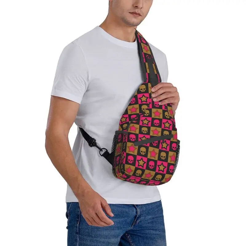 Mochila con estampado de calavera y estrella Grunge para hombre, bandolera de hombro personalizada, a la moda, para ciclismo y acampada