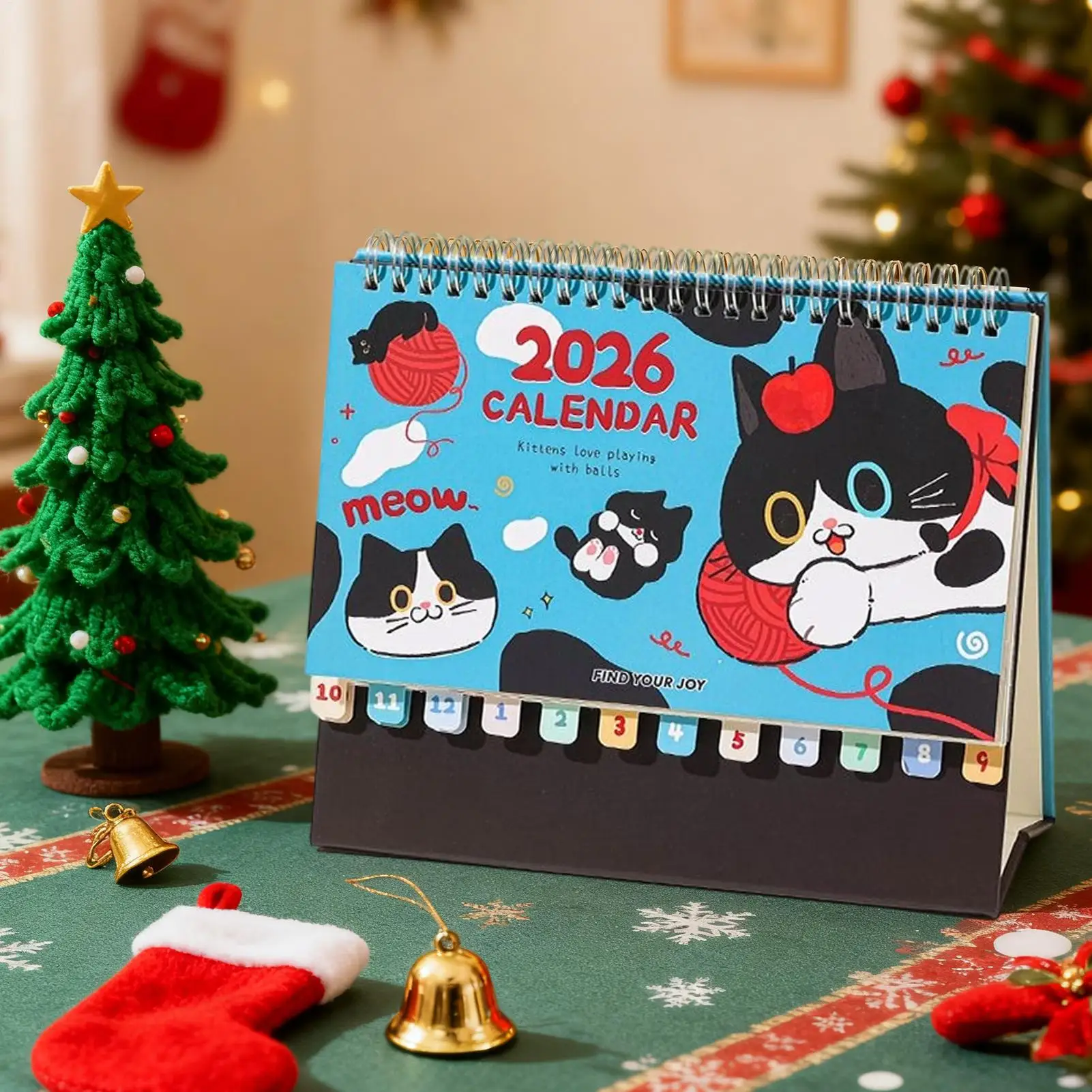 

2026 Cat Desk Calendar Spiral Bound Kitten Planner with Cute Illustrations, Monthly Schedule Organizer for Office Home Decor