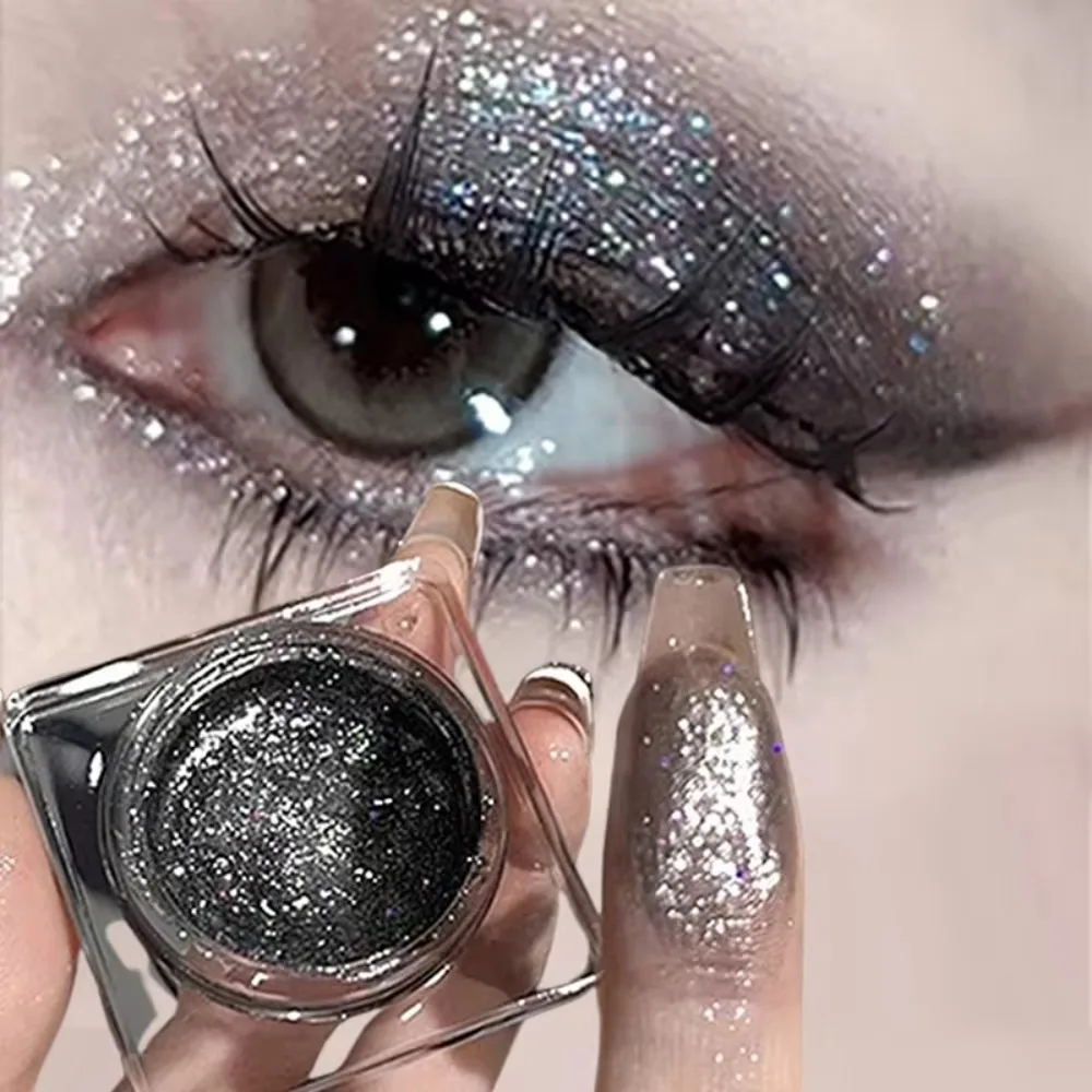 Novo glitter punk esfumaçado preto paleta de sombra metálico prata escura olhos molhados sombra gel maquiagem pérola pigmentos iluminador