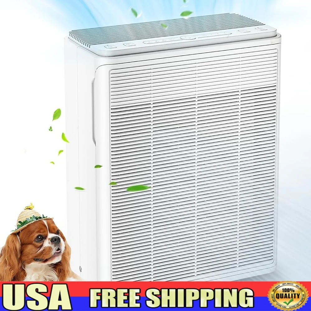Powerful Air Purifier Large Rooms Up to 2000 sqft Quiet Operation 24W Motor Removes Pets Dander Smoke Odor H13 HEPA Filter