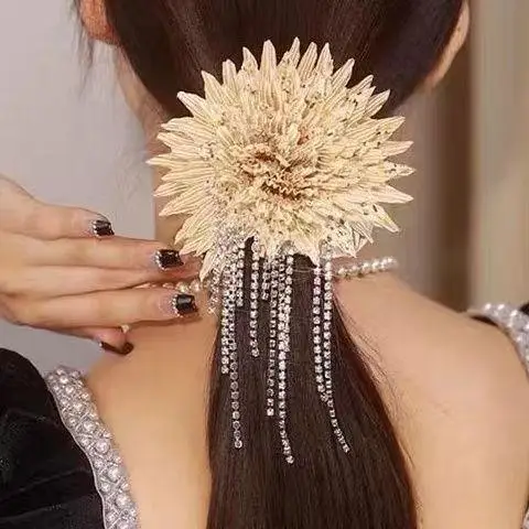 

Women Party Scrunchie Hair Accessories with High Elasticity HairBands Sparkling Tassels Female Decorate Headband Floral Patterns