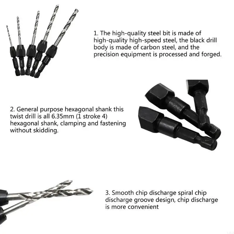 U4LA 5 قطعة مجموعة لقمة مثقاب 1/4 "عرافة عرقوب الخشب مجموعة لقمة مثقاب 2 3.2 4 5 6 مللي متر التغيير السريع #5