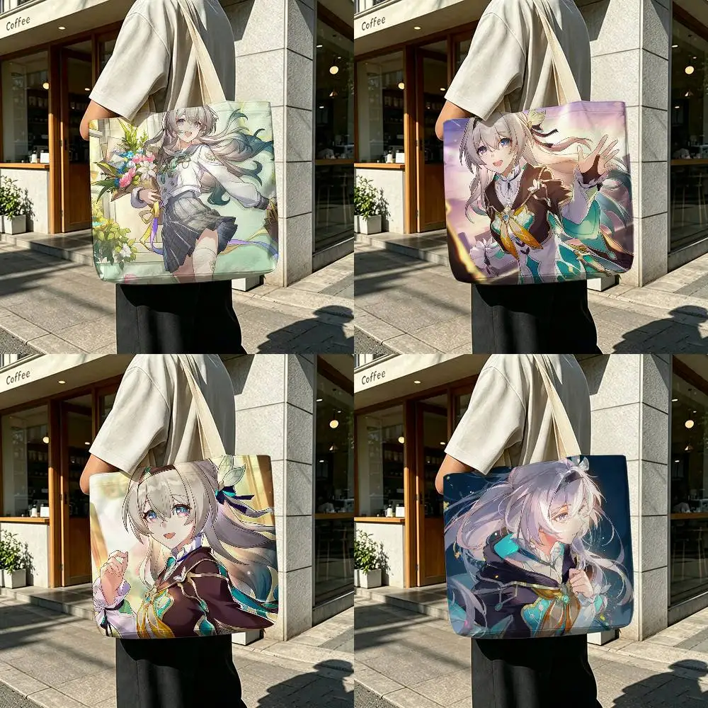 H-Honkai Star Rail F-Firefly  Printed Canvas Shoulder Tote Bag for School Work and Commute