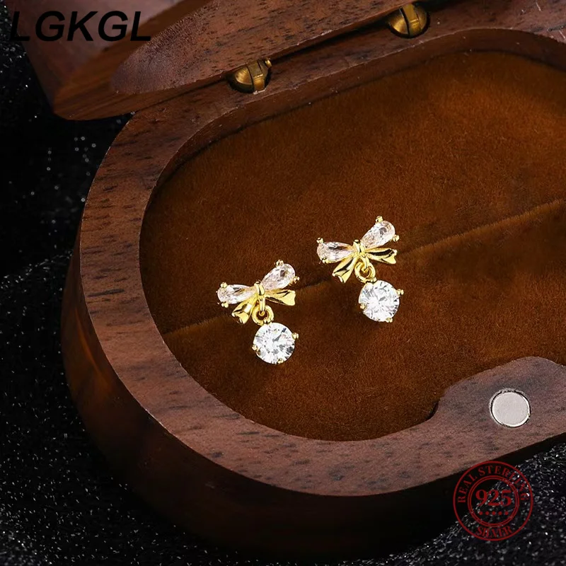 

LGKGL 100% 925 Silver Needle Zircon Earrings Simple Crystal Stud Earrings Women Fashion Wedding Party Jewelry Accessories Gifts
