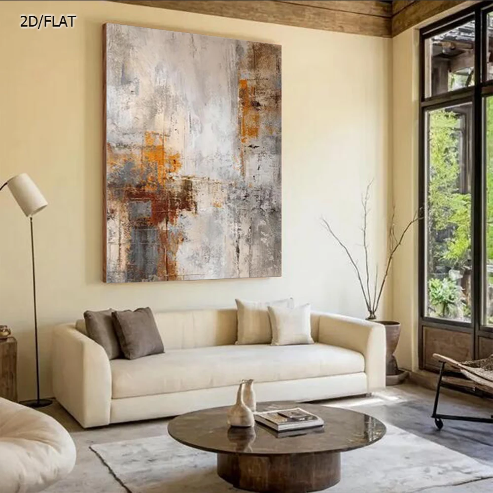 

100% Handmade Abstract Oil Painting on Canvas - Simple Brown & Gray Wall Art Picture Decor Home Living Room Thick layer Image
