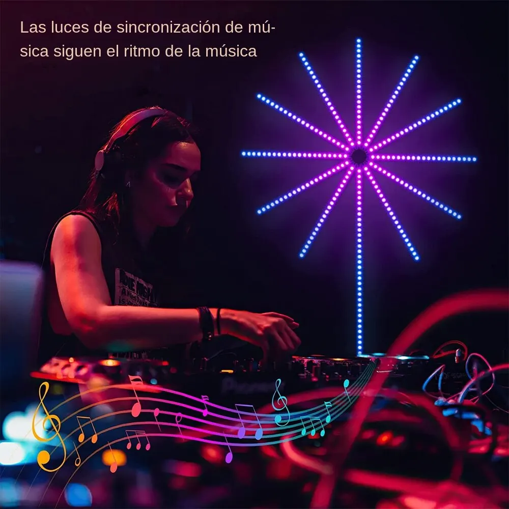 Barra de luz LED de fuegos artificiales, luz RGB inteligente con Bluetooth, Control por aplicación, sincronización de música, decoración navideña para dormitorio y TV