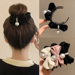 Dupla Face Imitação Pérola Garra Do Cabelo Para Mulheres, Delicado, Flocado, Dupla Face, Elegante, Rabo De Cavalo, Clipe De Tubarão, Acessórios De Cabelo, Moda
