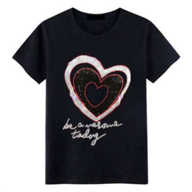 Europe Slim Girl Summer Y2k Clothing New Short Sleeve Hot Drilling Love T Shirt Woman Fashion Small Waist Stylish Tops 95 Cotton