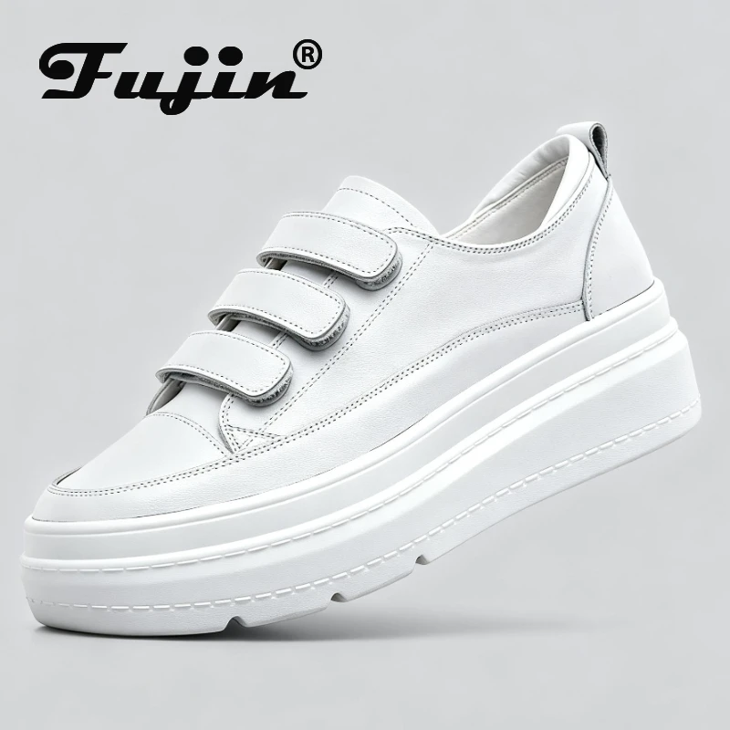 Fujin Women's 8cm Leather Sneakers White Slip-On