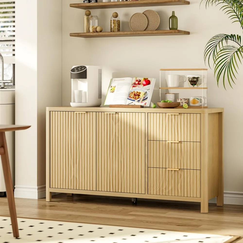 خزانة جانبية ذات رف قابل للتعديل، بوفيه كبير متعدد الوظائف 46.6 مع أبواب وأدراج، حل تخزين مميز #5