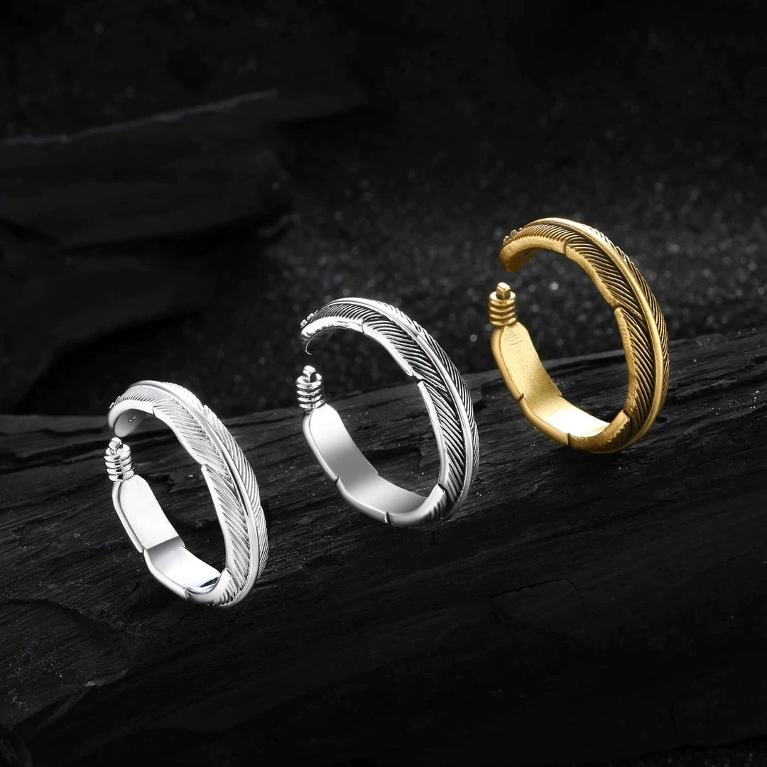 LIVVY الشرير فضي اللون ريشة قابل للتعديل خواتم الاصبع للنساء مجوهرات خمر 2025 العصرية مجوهرات اكسسوارات