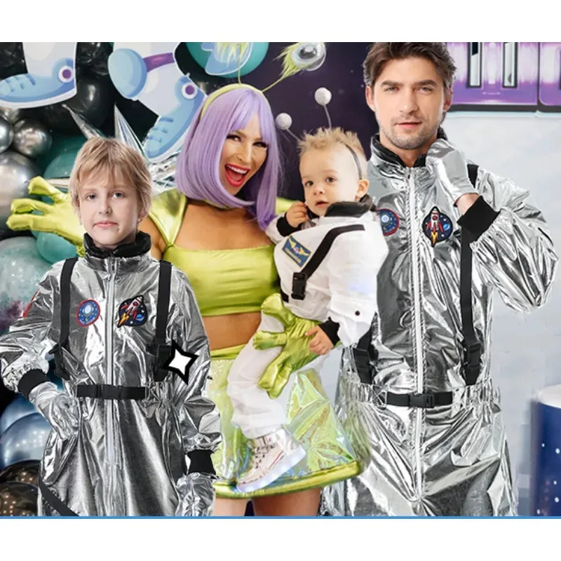 Halloween Adult Astronaut Costume Silver Astronaut Men and Women Halloween Family Party Dress Up Birthday Gifts