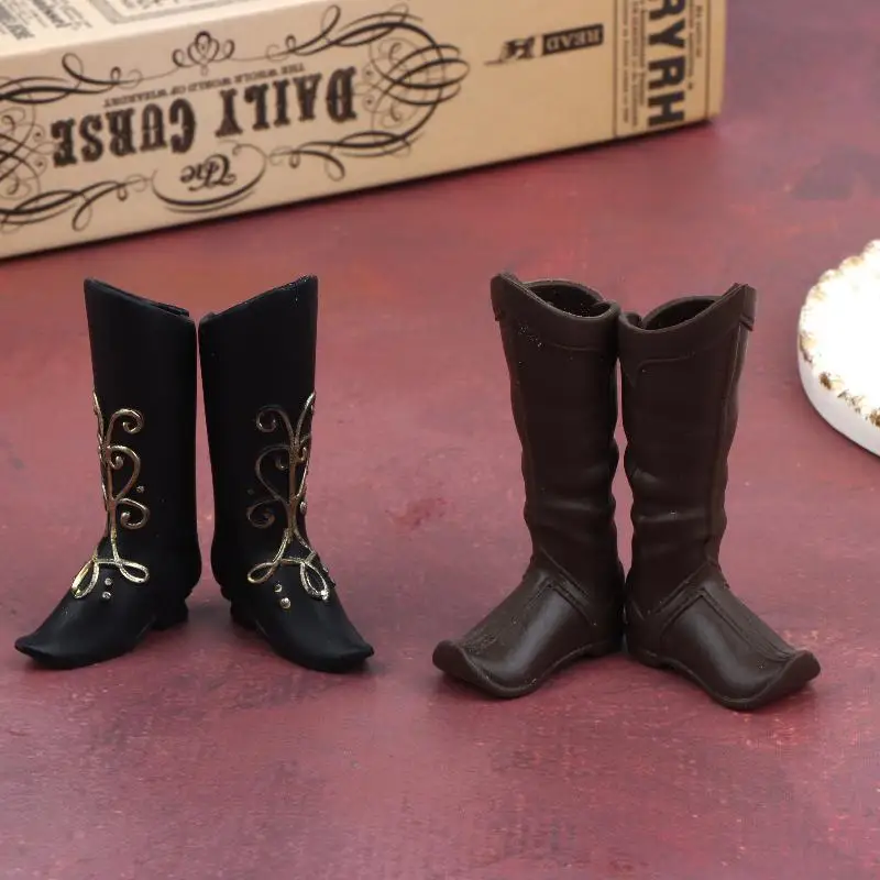 Doll Shoes Medieval Knight Boots Dolls Retro Style Miniature Boots With Gold Embroidery For Dolls Dress Up Accessories