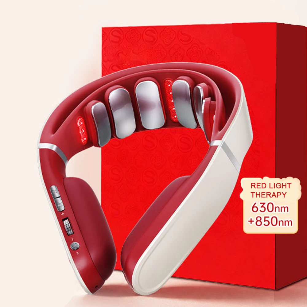EMS Neck Massager Red Light Therapy Lymphatic Drainage Cervical Physiotherapy Tens Muscle Stimulator Massageador Acupuncture