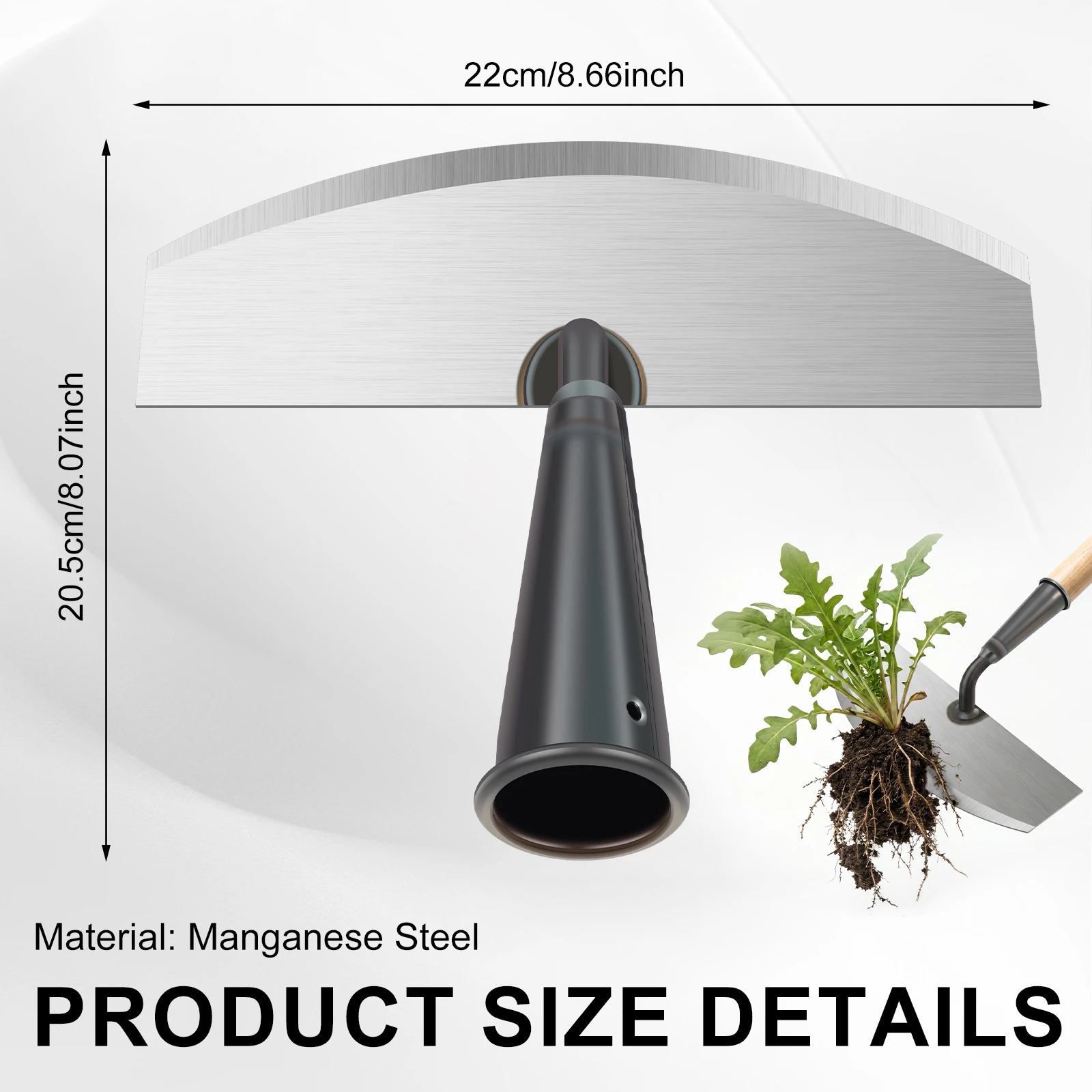 Manganese Steel Curved Garden Hoe 20.5x22cm Ergonomic Weeding Tool Hand Weeder for Loosening Soil Digging Farm Gardening Tools