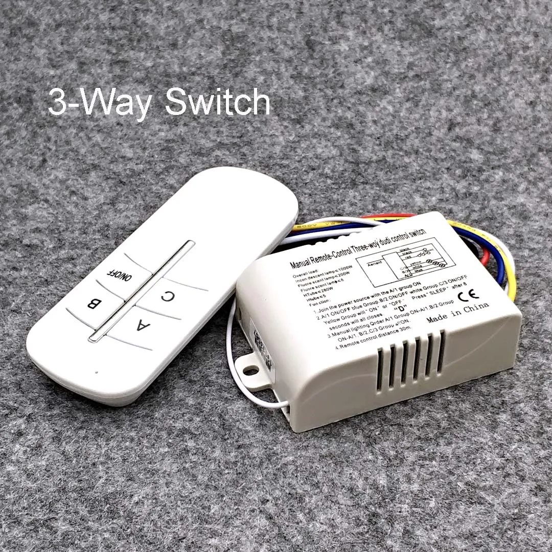 Wireless ON/OFF 3 Ways 220V Lamp Remote Control Switch Receiver Transmitter Controller Indoor Lamp Home Replacements Parts