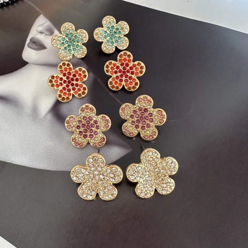 

Elegant Vintage Floral Stud Earrings for Women, Colorful Blossom CZ Earrings, Dainty Minimalist Boho Chic Jewelry