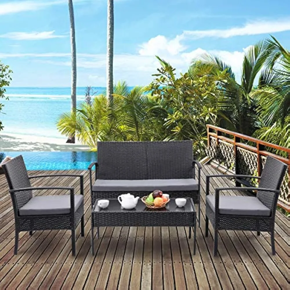 4-х современный плетеный набор для бесед из ротанга, набор мебели для патио на открытом воздухе для двора, сада и у бассейна