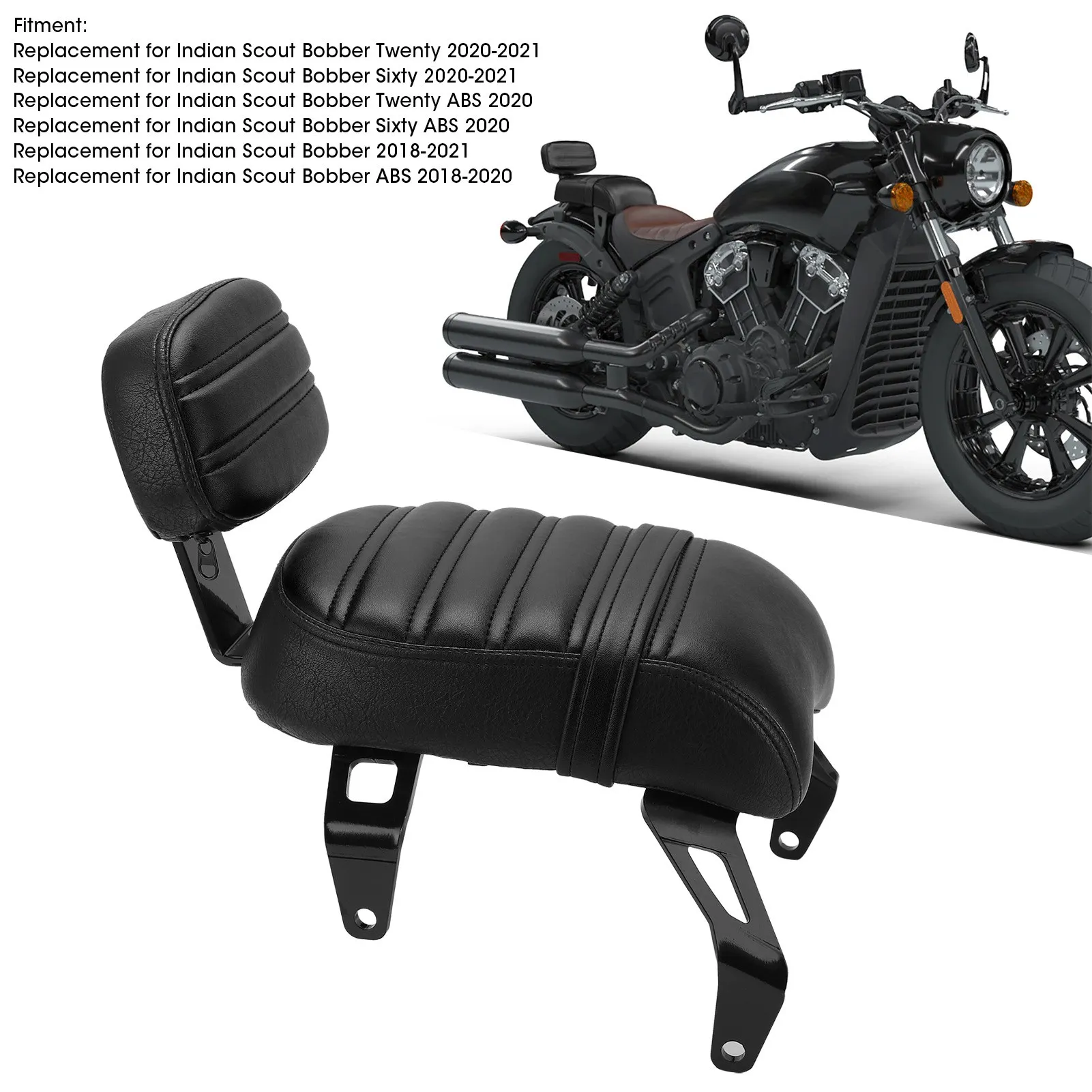 

Rear Passenger Seat with Backrest Kits Replacement for Indian Bobber 2018‑2021 Motorcycle Passenger Seat