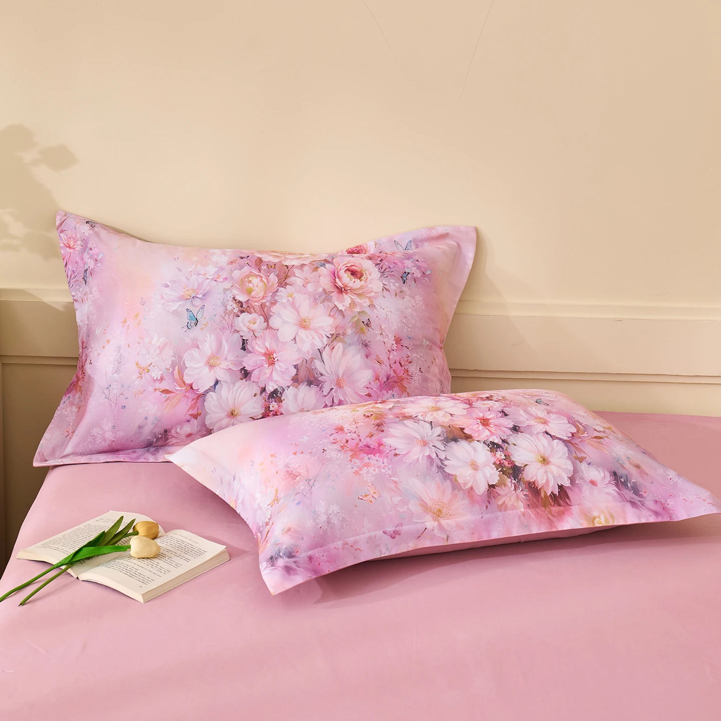 100% Cotton 2pcs Pillowcase Flower Printed Pillow Cover for Home Bed Cushion Cover 48x74cm Rectangle Pillowslip Taie Oreiller