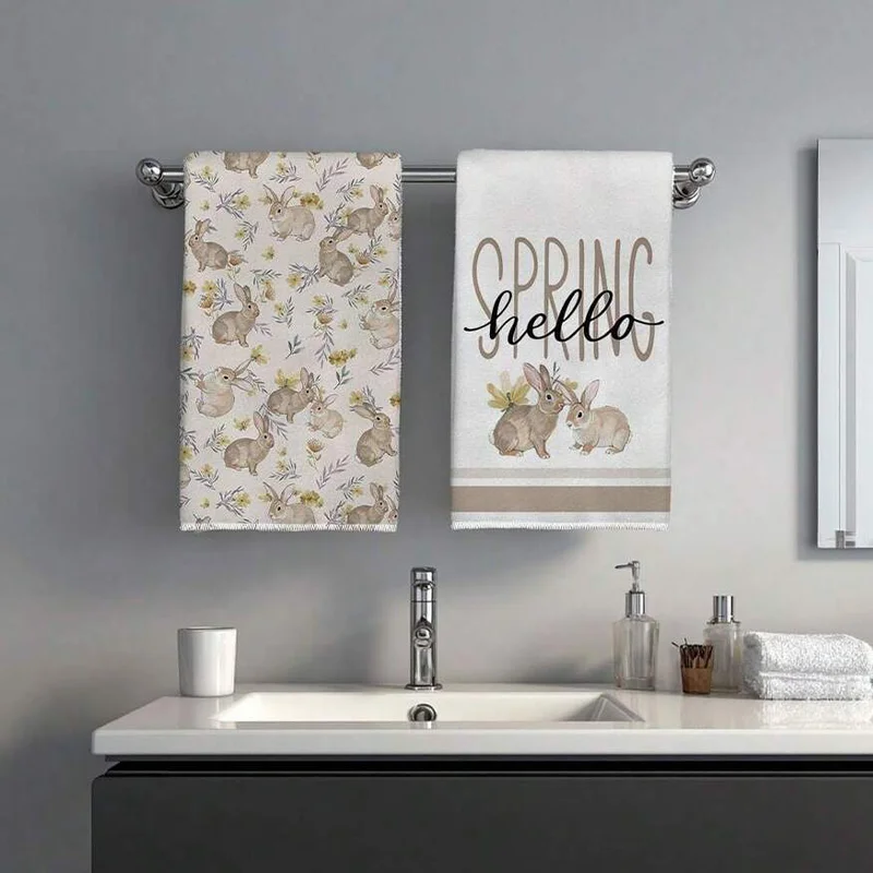 2Pcs, Easter Bunny Garden Kitchen Towels, 40Cm*60Cm Towel Set, Super Absorbent Soft Cleaning Cloth, Cooking and Baking Tea Towel, Hand Towel, Cleaning Cloth, Dishcloth, Kitchen Decoration, Living Room Decoration, Kitchen Essentials, Home Essentials