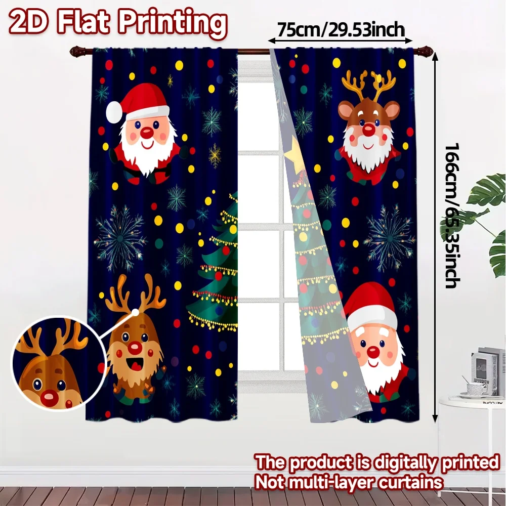2pcs,Curtains Christmas Trees Santa Reindeer Snowflakes (3) Popular Creative Curtains 100% Polyester Curtains All Seasons for