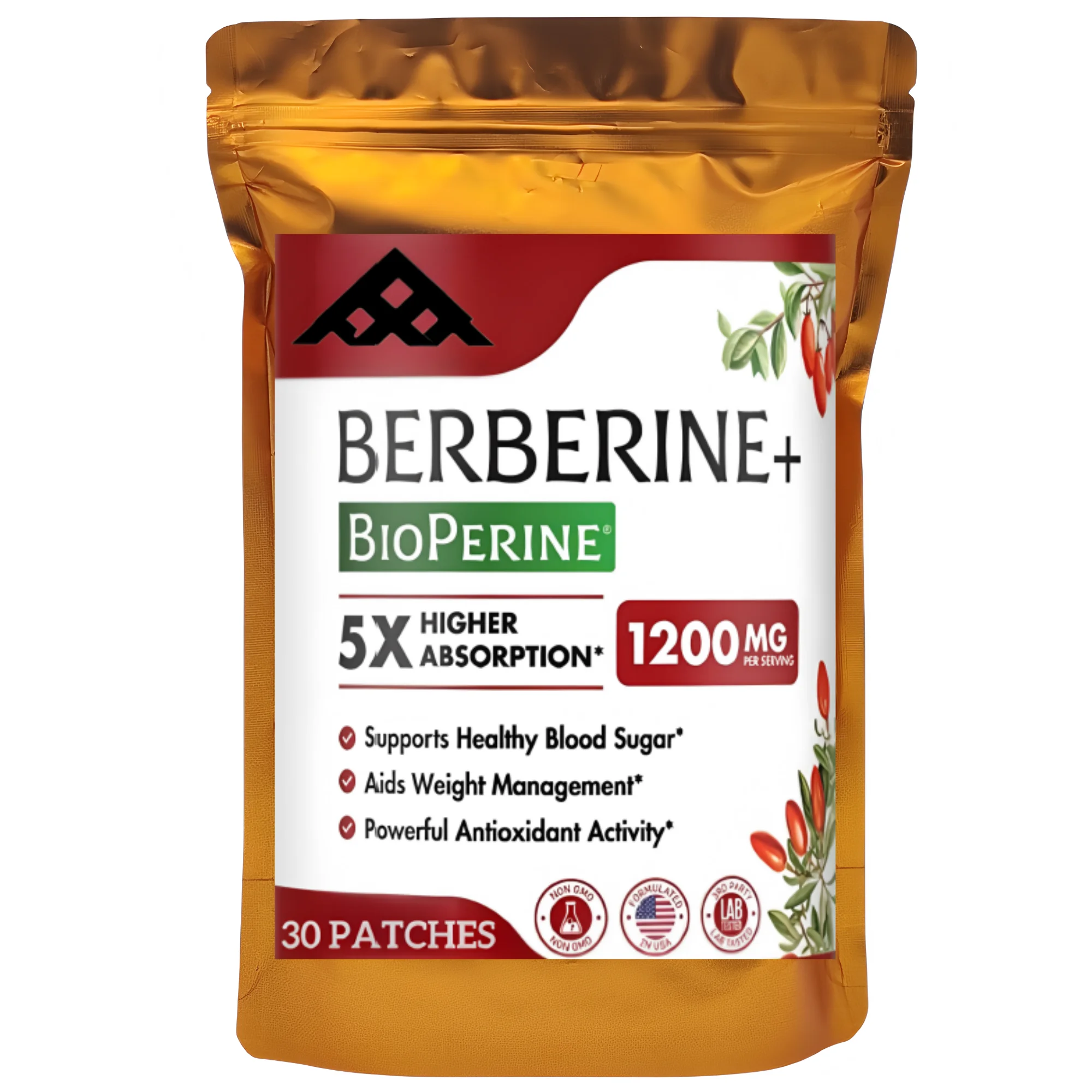 Berberine Transdermal Patches with Ceylon Cinnamon,5X Higher Absorption Turmeric Support Immune System 30 Patches