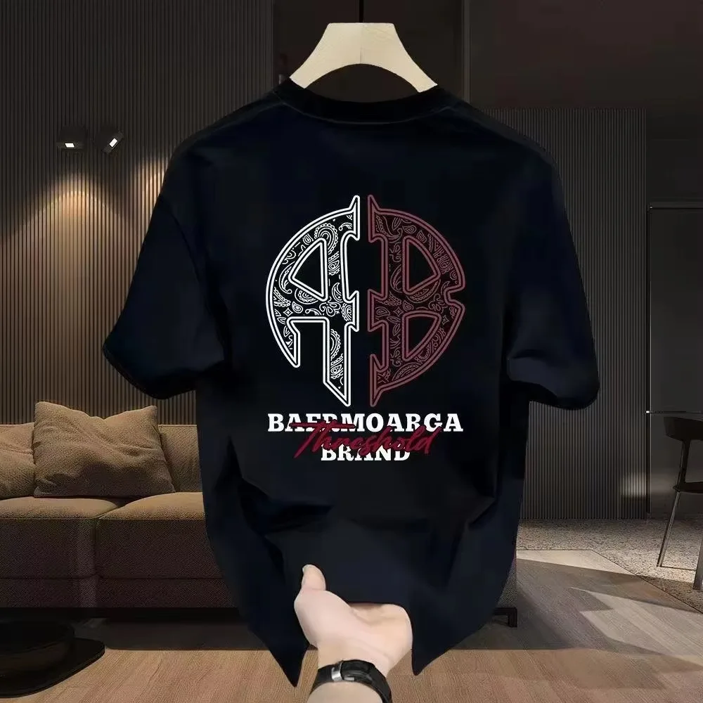 2026 New Pop Family Matching Unisex Oversized T Shirt AB Paisley Monogram Front Back Print Streetwear Casual Short Sleeve Tops