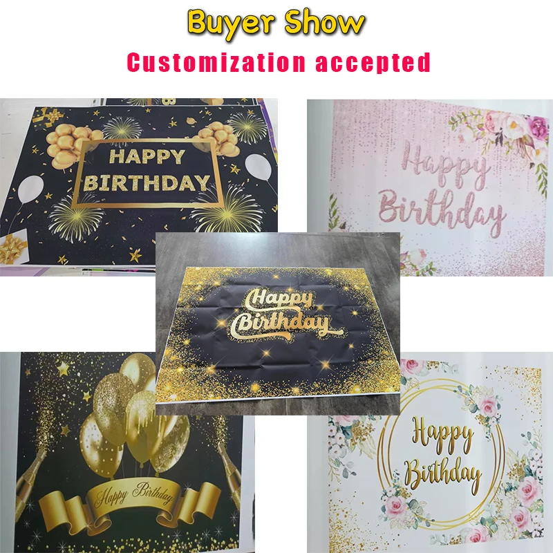 Mocsicka Birthday Party Backdrop Poster Gold Glitter Balloon Decor Cake Family Shoot Name Customized Photo Background Banner