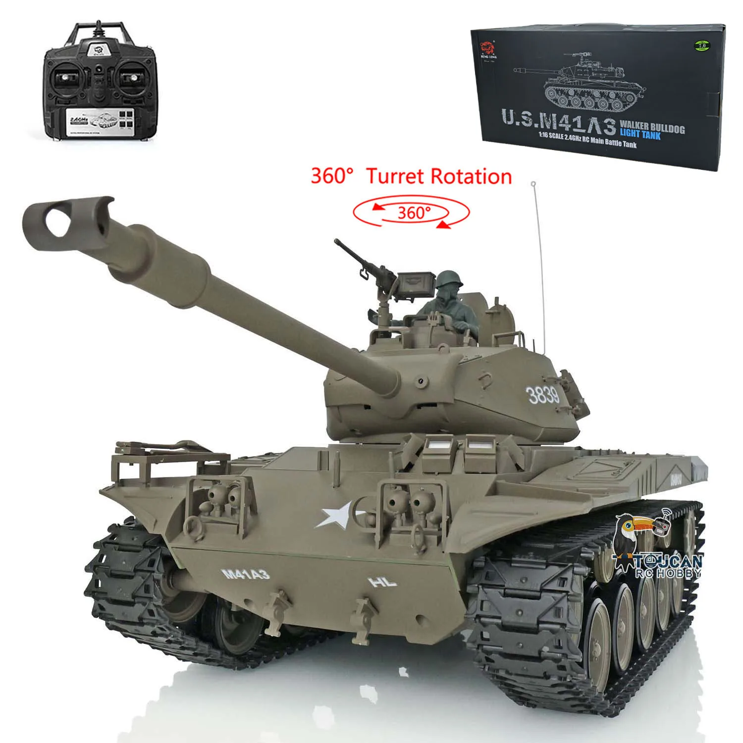 2.4Ghz Henglong 1/16 7.0 Plastic Walker Bulldog RC Tank 3839 360 Turret Smoke Effect Military Boy Toys TH17324-SMT7