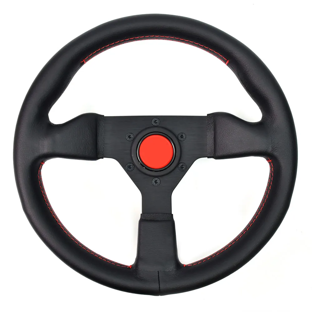

3 Spoke Design Motorsport 320mm Steering Wheel Black Leather Grip Drifting Racing Steering Wheel with Red Stitched