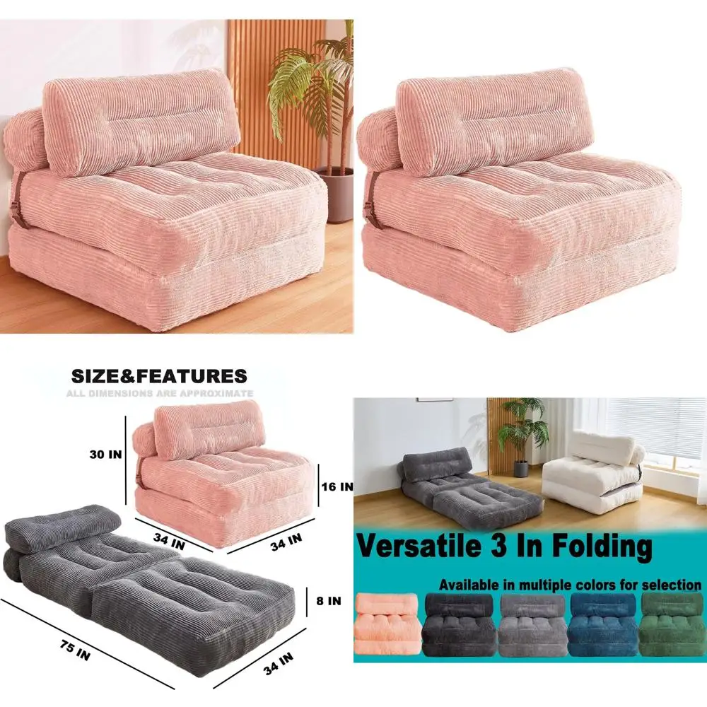 

Convertible Sleeper Chair for Adults, Dusty Pink Sofa Bed with Back Support for Living Room or Bedroom
