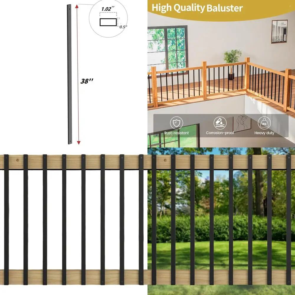 

38-Inch Deck Balusters Set of 30 with Ends & Screws - Premium Metal Railing Spindles for Decks, Porch, Staircase, Outdoor Balust