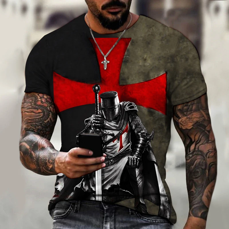 Summer Knights Templar 3D Print T-shirt Men Vintage Short Sleeve T Shirts Oversized Harajuku Streetwear Man Boys Kids Tees Tops