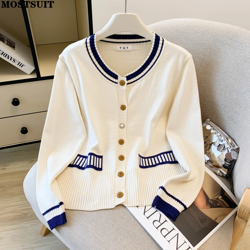 

Stylish Knitted Cardigan Sweater For Women 2026 Spring Long Sleeve O-neck Knitwear Tops Korean Elegant Fashion Ladies Jumpers