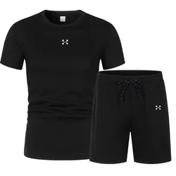 Sportedly-Vêtements de course décontractés pour hommes, T-shirt et short, respirant, deux pièces, fitness imbibé, marque sportive, été