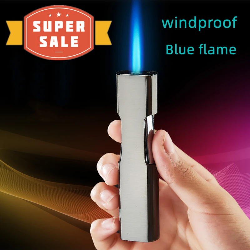 New Strip Shape Side Press Ignition Switch Windproof Torch Lighter Refillable Gas High Power Cigar Pipe Lighter