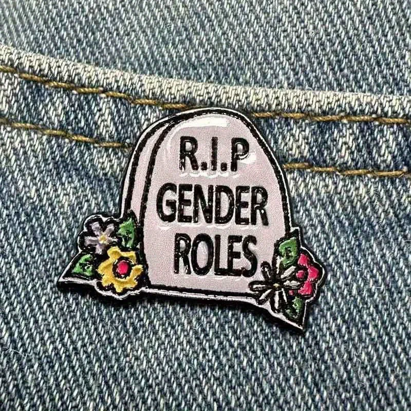 "R.I.P أدوار الجنس" شواهد القبور زهرة الموت بروش فريد غير منتظم الشكل مثالي حقائب الظهر معاطف الجينز