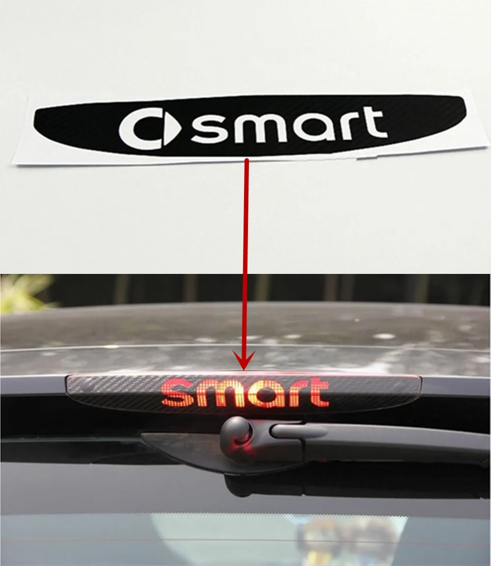 1PC Carbon Fiber Logo Sticker Brake Light Sticker High Luminous Brake Decorative Cover For 2004-2014 Smart Fortwo Forfour