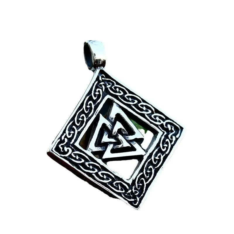 Vintage Creative Stainless Steel Viking Celtic Knot Odin Triangle Pendant Necklace Fashion Men's Sweater Chain Accessories