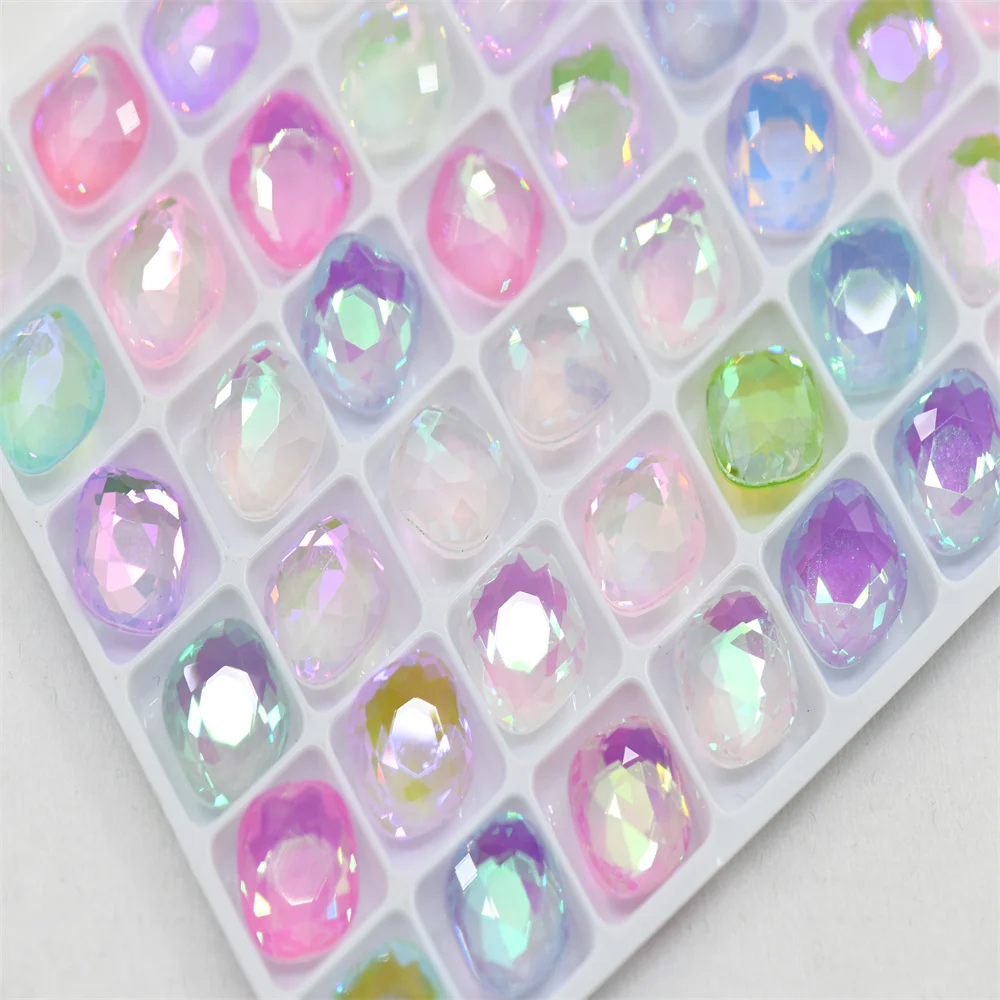 30pcs 10mm fat square k9 mixed Candy color high quality glass beads strass crystal Diamond For Clothes DIY Craft Art Nail