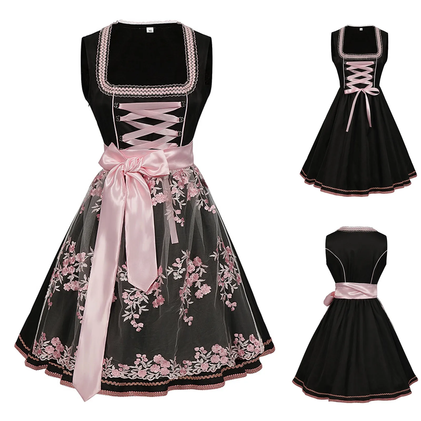 Oktoberfest Kostüme Damen Dirndl Kleider Damen Hexenkleidung für Damen Gothic Hexerei Damen Vintage Gothic Kleider