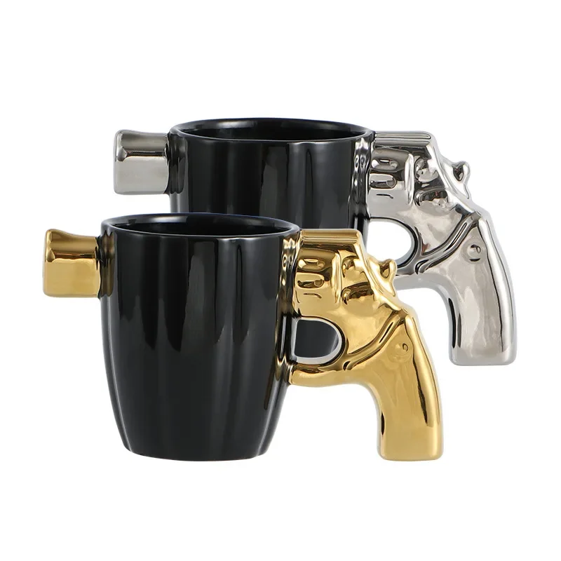 350ml Novelty Mug Revolver Handle Mug Coffee Cup Ceramic Personalized Decorations for Coffee Tea Milk 3D Mold Non-slip Glaze Cup